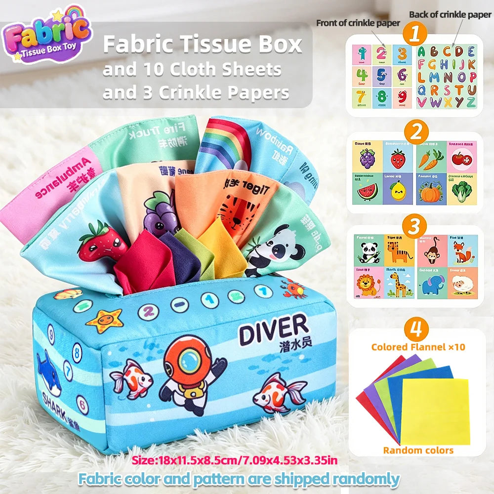 Soft Plush Tissue Box Toy for Babies – Fine Motor Skills Training & Early Educational Learning Puzzle Toy, Perfect Holiday Gift for Kids