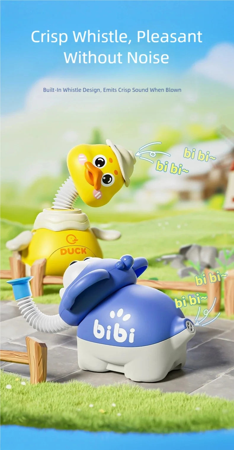 Cute Duck & Elephant Whistle Toy - Expandable Sensory Tube & Inertia Car