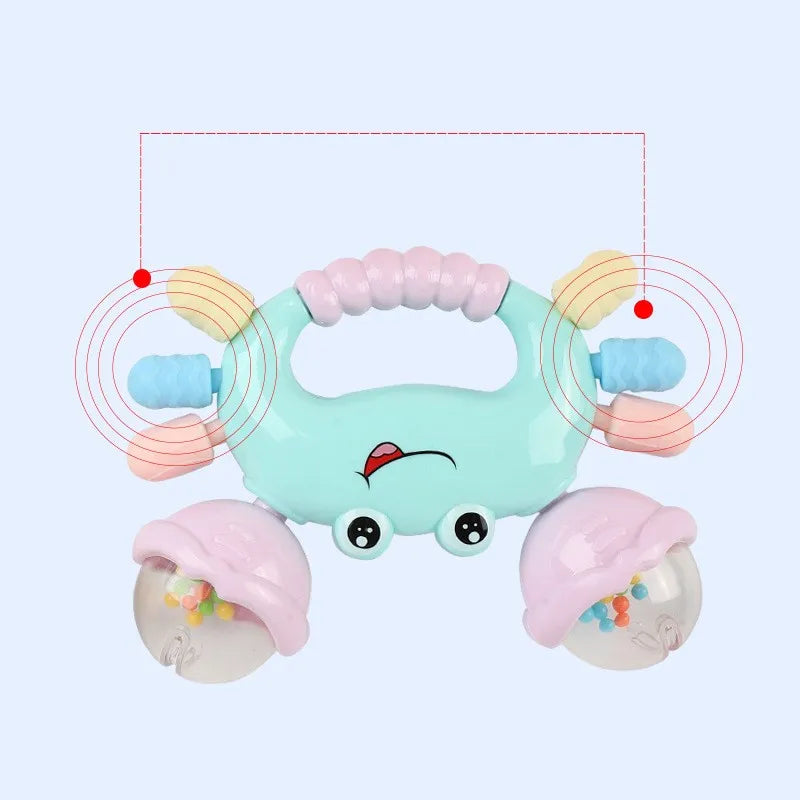 Interactive Newborn Baby Rattle & Teether Toy - Cute Cartoon Crab Sensory Teething Toy for Infants 0-36 Months, Early Development Hand-Grasp Shaking Rattle & Sound Play Toy (Random Color)
