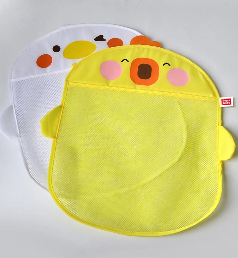 Cute Cartoon Duck Baby Bath Toy Storage Mesh Bag - Breathable Quick-Dry Hanging Net Organizer with Strong Suction Cups for Bathroom Toys, Beach Sand Toys & Kids Accessories