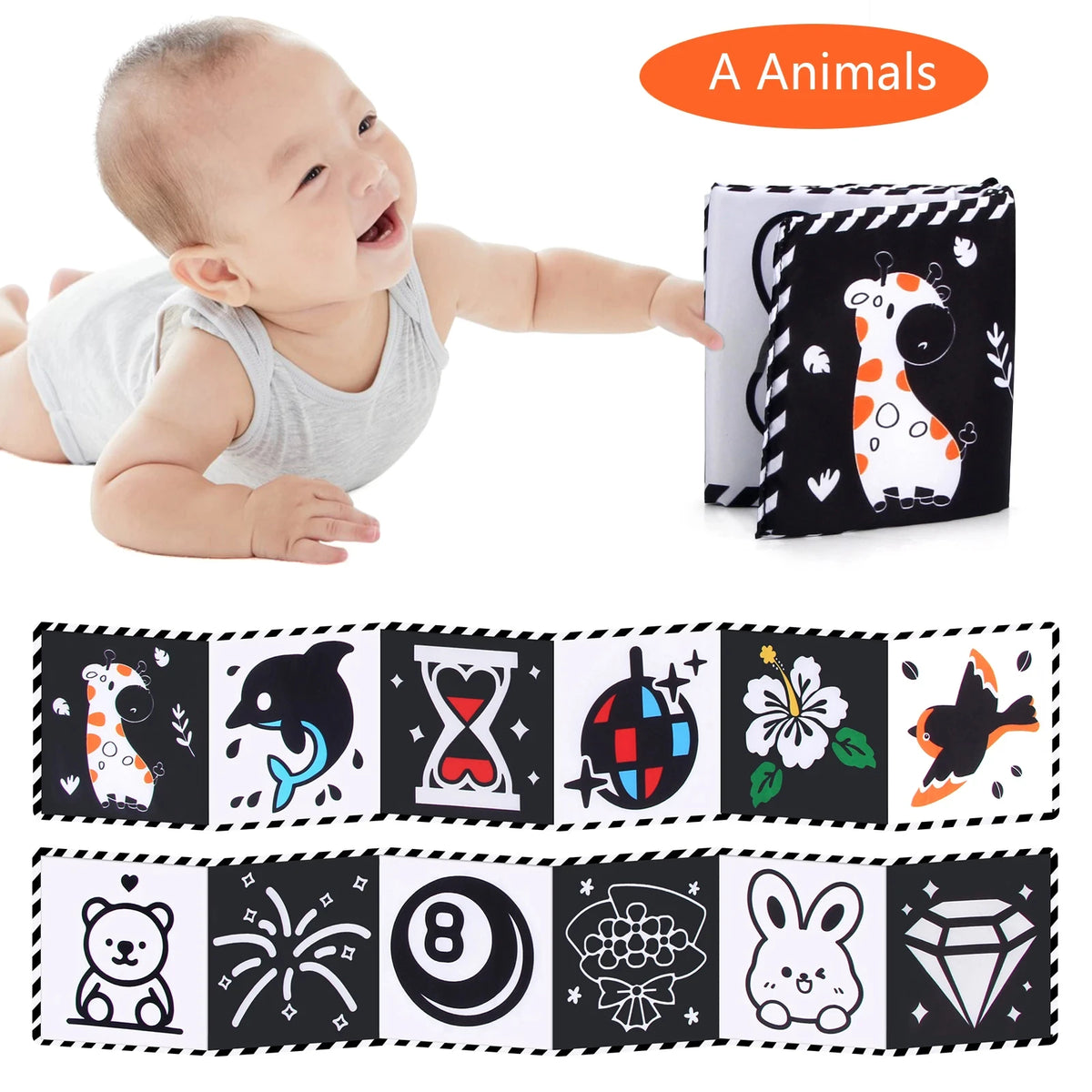 Black & White Montessori Sensory Cloth Book for Newborns (0 - 12 months old)