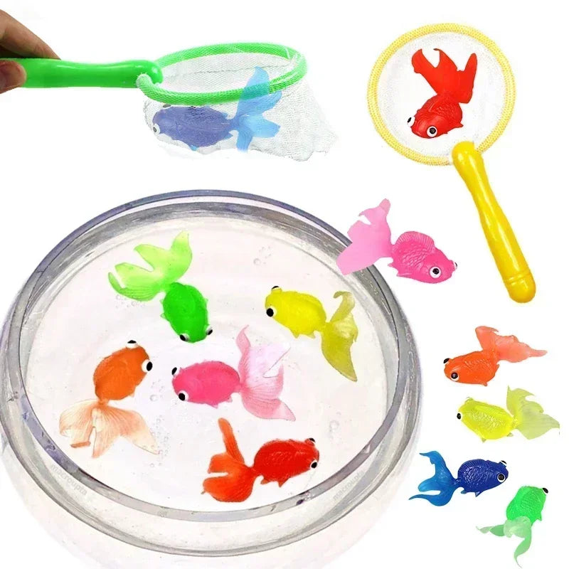 Cute Kawaii Floating Rubber Goldfish Bath Toys for Toddlers - 6-Piece Soft Squeaky Water Play Set, Sensory Animal Bathing Shower Toys & Fun Pool Party Gifts for Kids