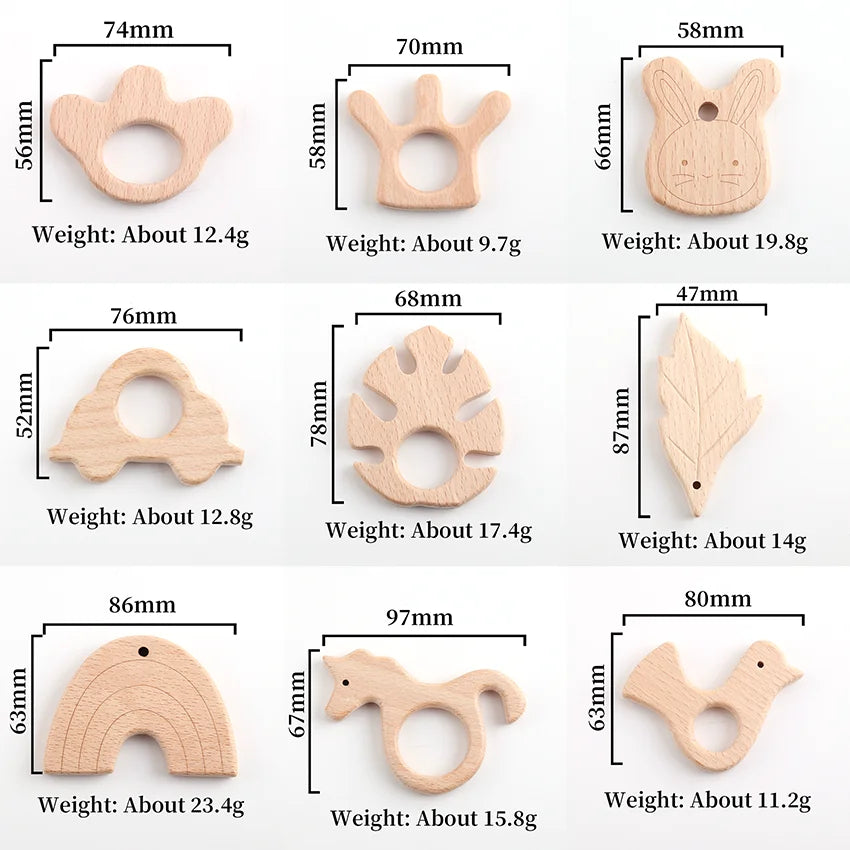 Natural Wooden Baby Teething Ring – BPA-Free Various Shape Pacifier Teether & Toy