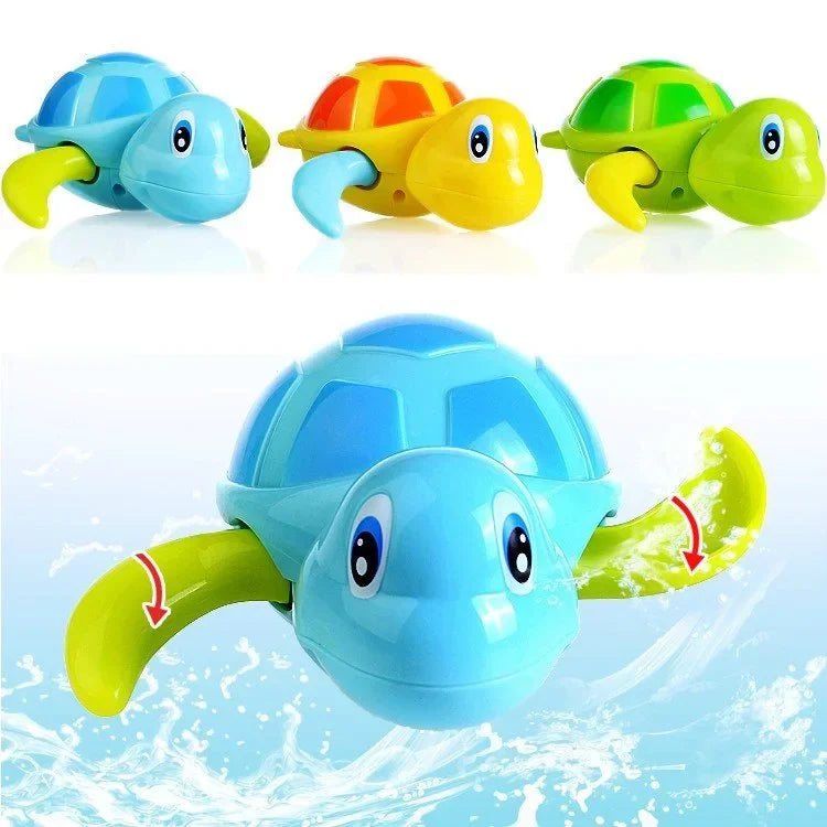 "Cartoon Animal Tortoise Wind-Up Baby Bath Toy - Swimming Turtle"