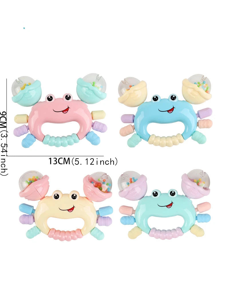 Interactive Newborn Baby Rattle & Teether Toy - Cute Cartoon Crab Sensory Teething Toy for Infants 0-36 Months, Early Development Hand-Grasp Shaking Rattle & Sound Play Toy (Random Color)