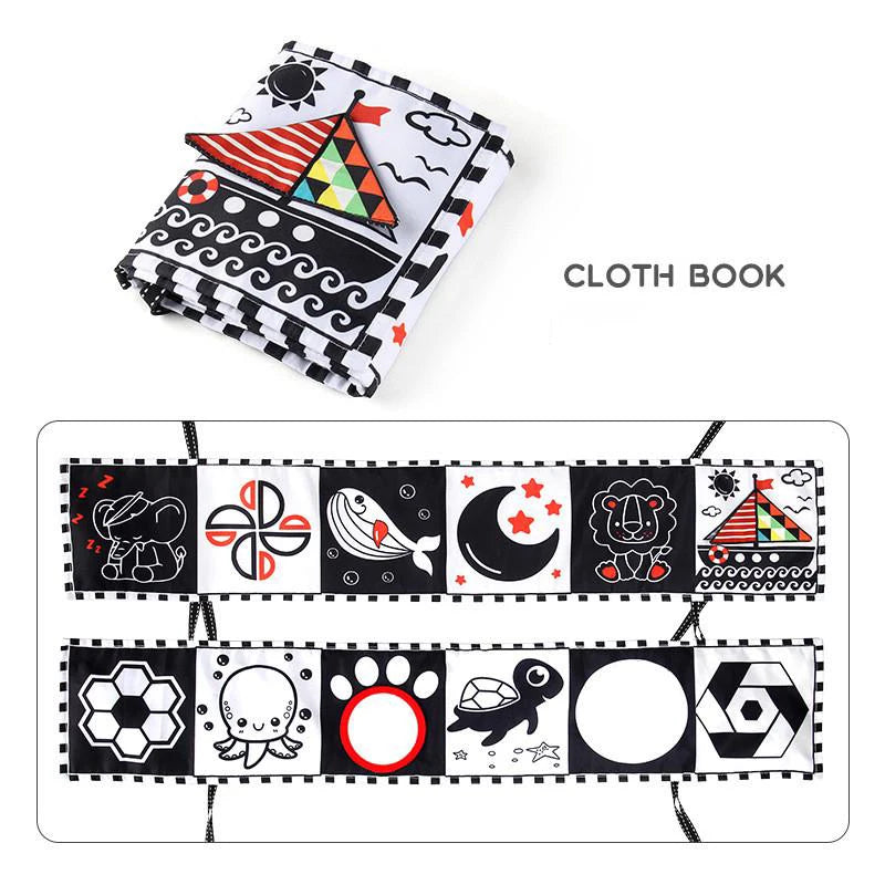 Black & White Montessori Sensory Cloth Book for Newborns (0 - 12 months old)