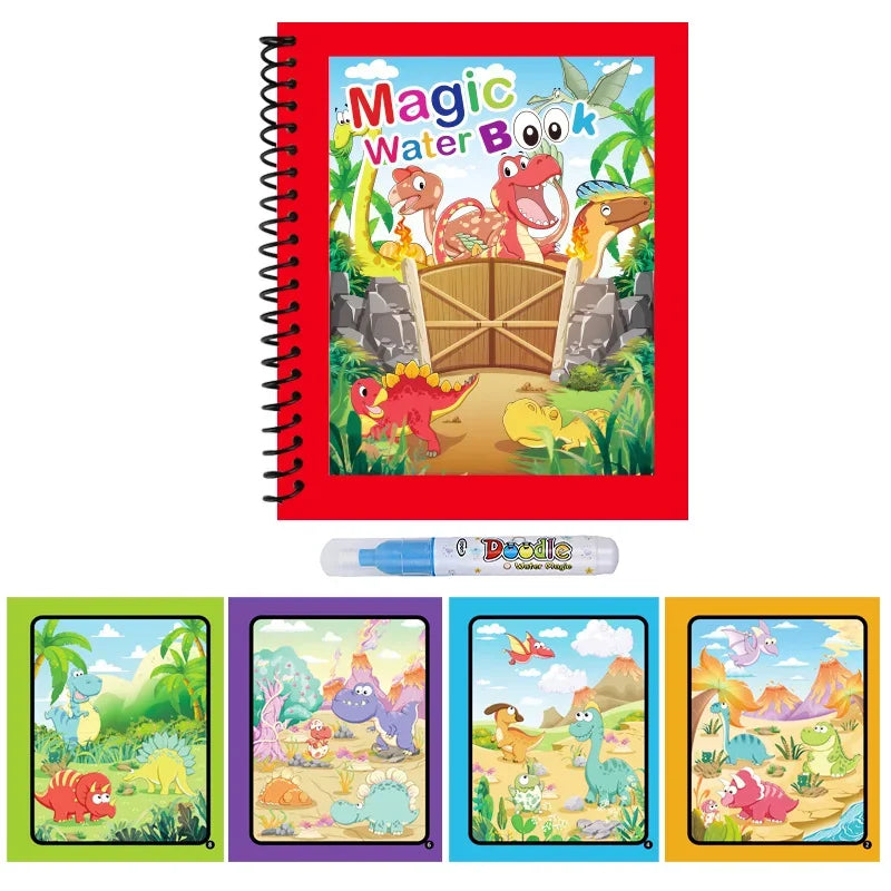 Reusable Magic Water Drawing & Graffiti Activity Book for Kids - Mess-Free Water Painting Coloring Book with Refillable Pen, Early Educational Travel Toy & Birthday Christmas Gift for Boys and Girls