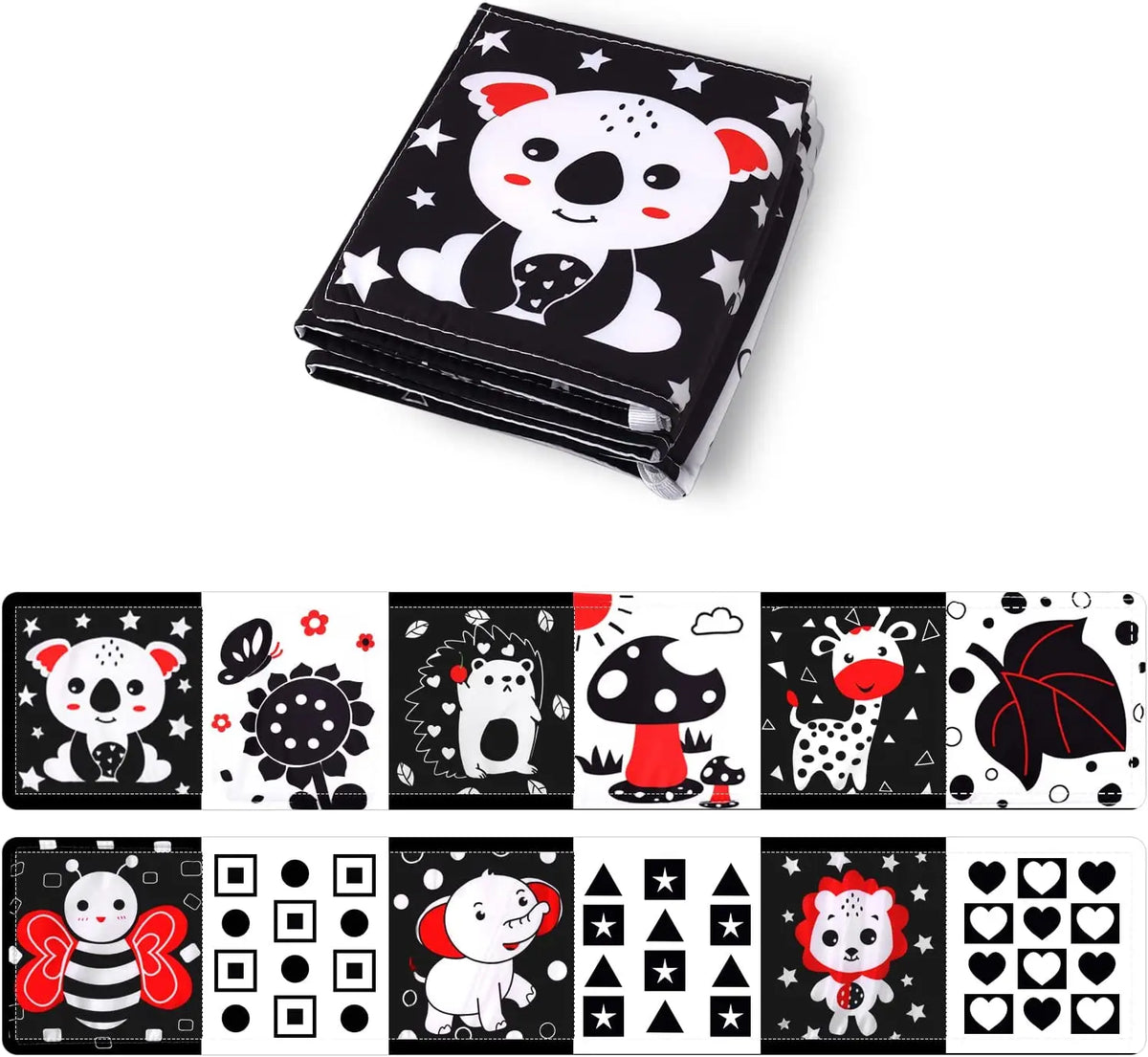 Black & White Montessori Sensory Cloth Book for Newborns (0 - 12 months old)