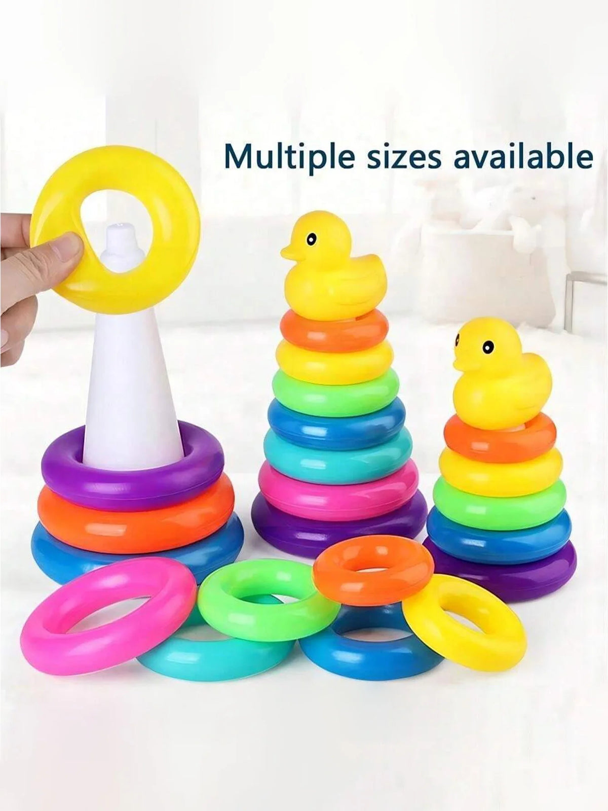 Cute Duck Rainbow Tower Stacked Circle Plastic Toy Toss Interactive Game Birthday Gift for Kids