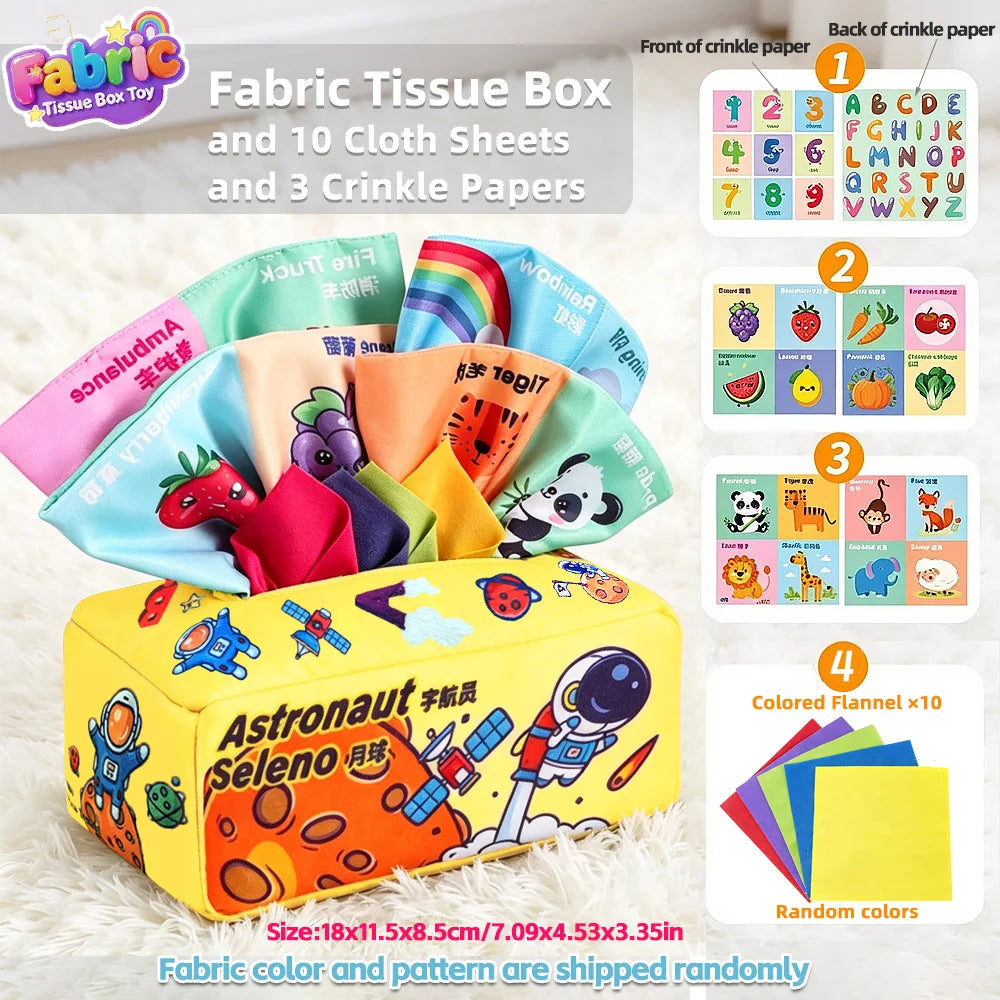 Soft Plush Tissue Box Toy for Babies – Fine Motor Skills Training & Early Educational Learning Puzzle Toy, Perfect Holiday Gift for Kids