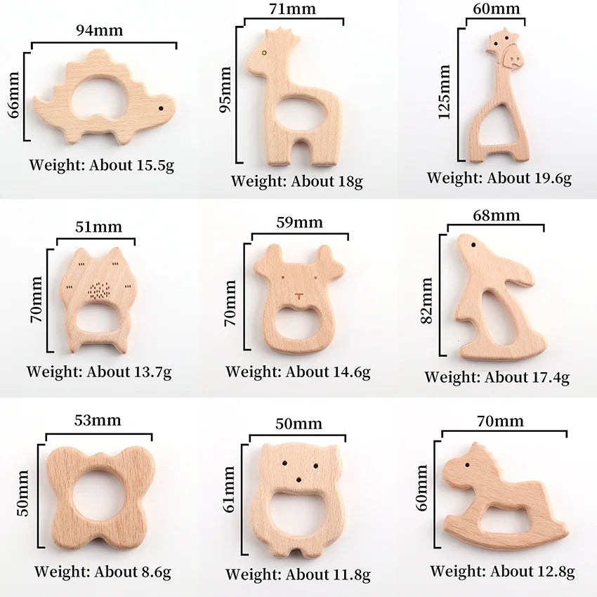 Natural Wooden Baby Teething Ring – BPA-Free Various Shape Pacifier Teether & Toy