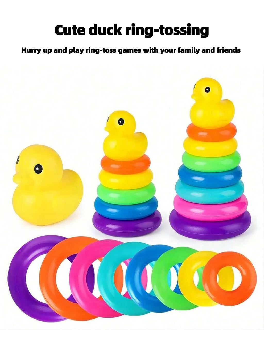 Cute Duck Rainbow Tower Stacked Circle Plastic Toy Toss Interactive Game Birthday Gift for Kids