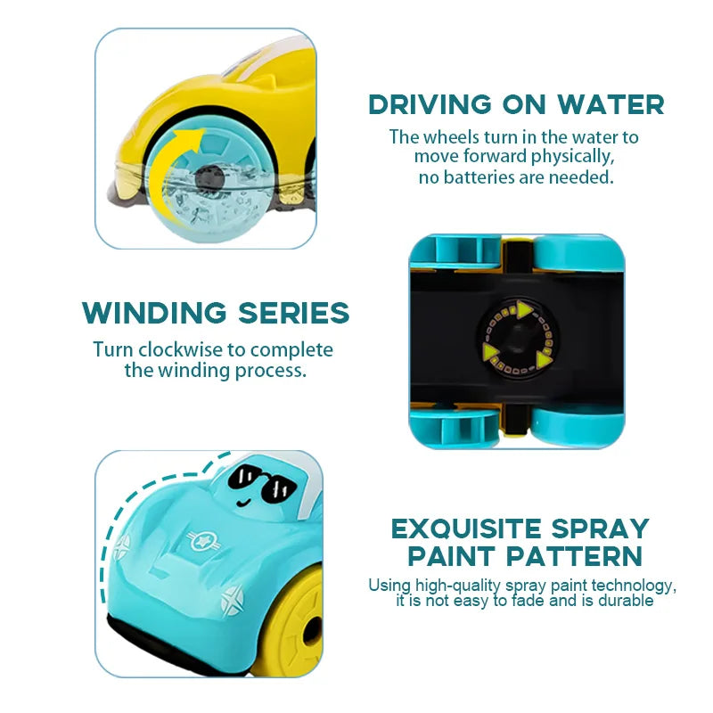 Baby Bath Floating Clockwork Toy Car Amphibious Water Playing Cute Swimming Toy for Children