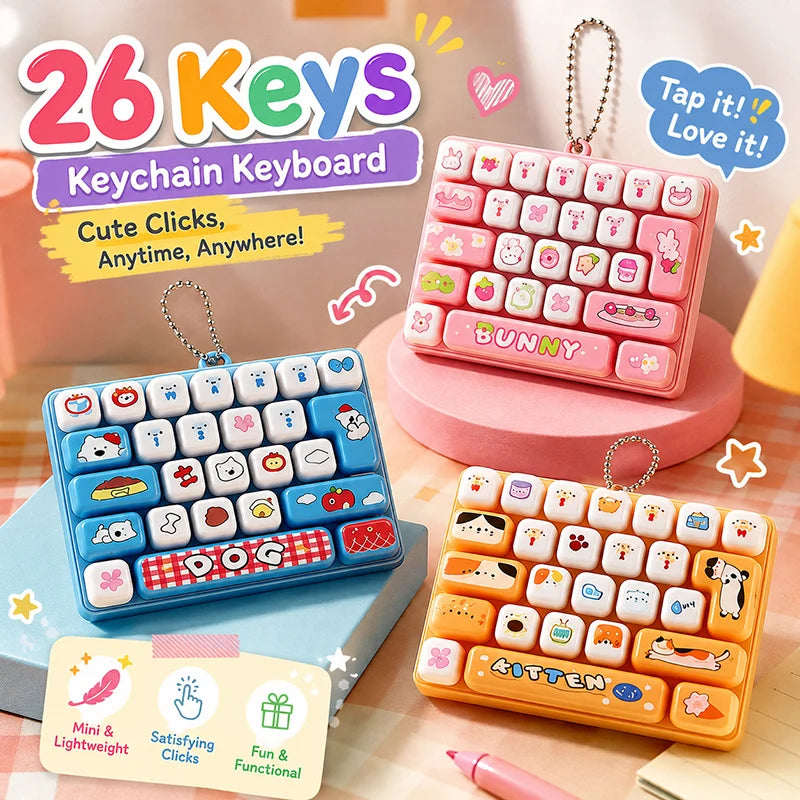 Mini 26-Key Mechanical Keyboard Keychain Fingertip Fidget Clicker Cute Backpack Hanging Charm For Gift