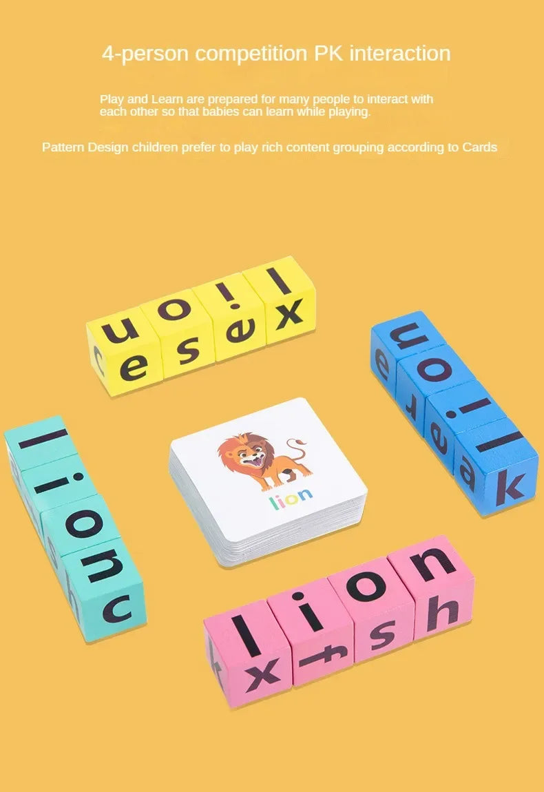 Montessori Wooden Word Spelling & Alphabet Learning Game for Preschoolers - Interactive Reading & Letter Matching Building Blocks Toy with 40 Flash Cards for Early Vocabulary & Toddler Education