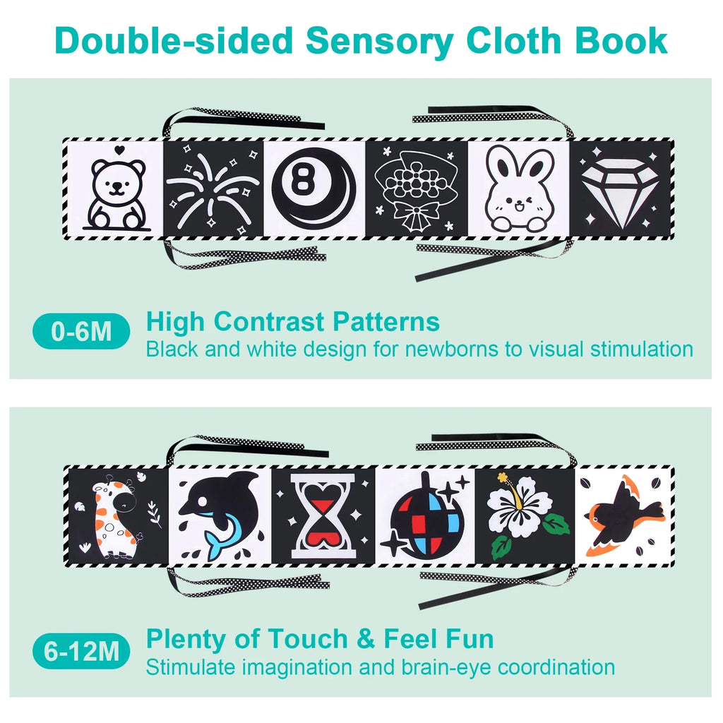 Black & White Montessori Sensory Cloth Book for Newborns (0 - 12 months old)