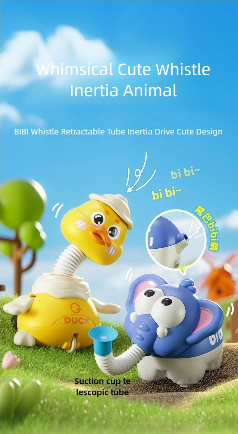 Cute Duck & Elephant Whistle Toy - Expandable Sensory Tube & Inertia Car