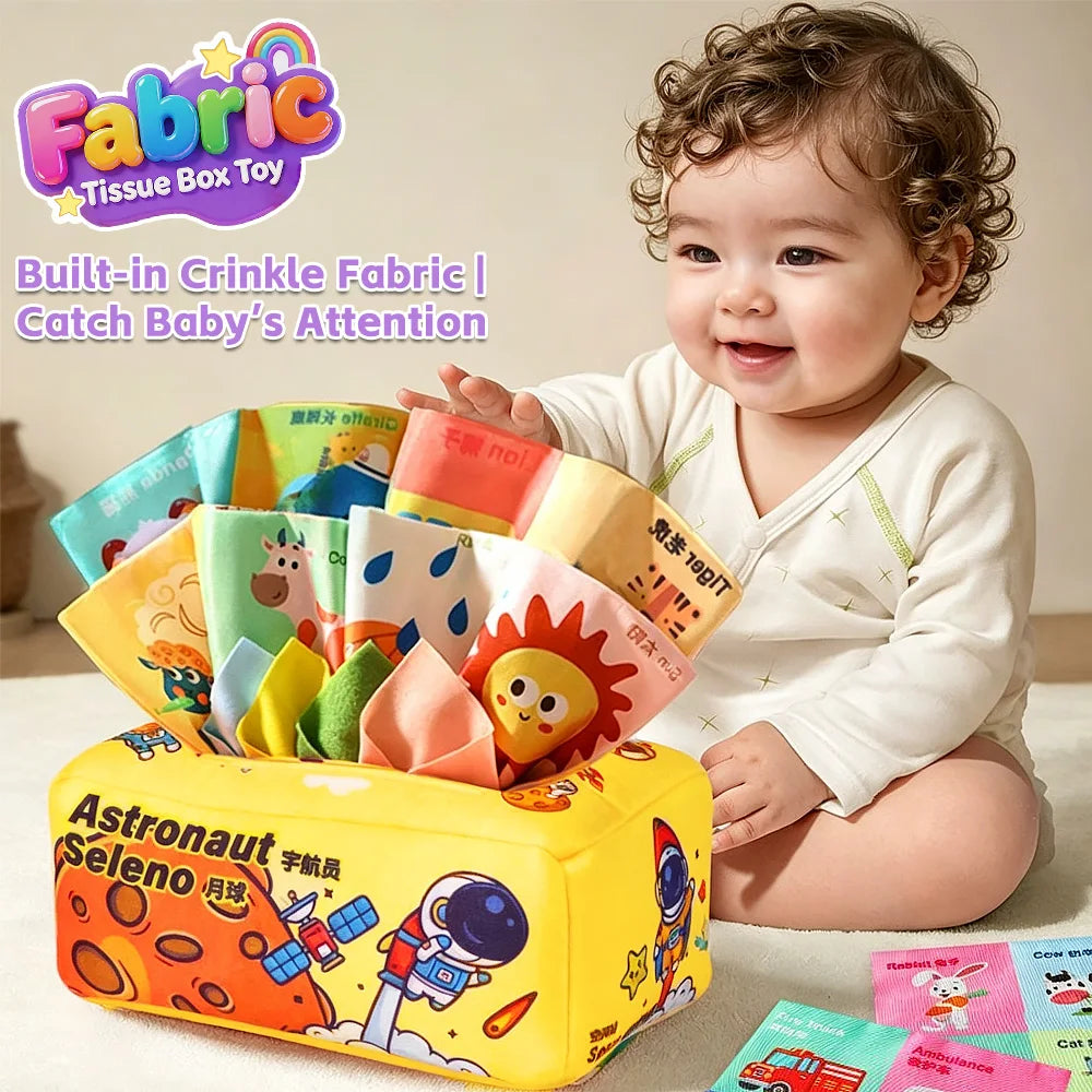 Soft Plush Tissue Box Toy for Babies – Fine Motor Skills Training & Early Educational Learning Puzzle Toy, Perfect Holiday Gift for Kids