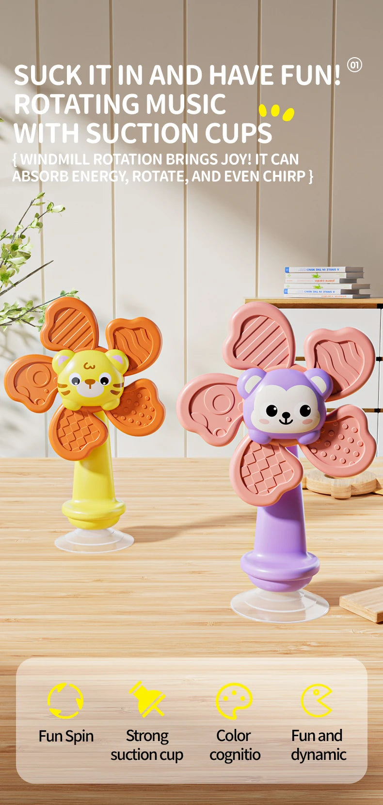 "Children High Chair Suction Cup Spinner - Montessori Travel Toy & Rattle"