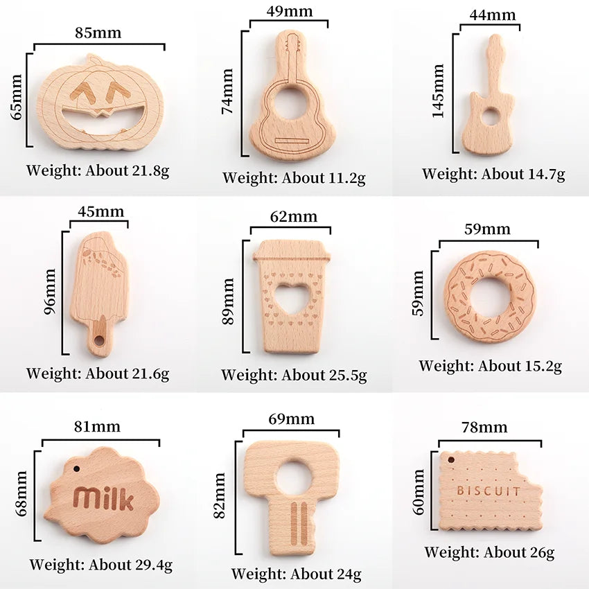 Natural Wooden Baby Teething Ring – BPA-Free Various Shape Pacifier Teether & Toy