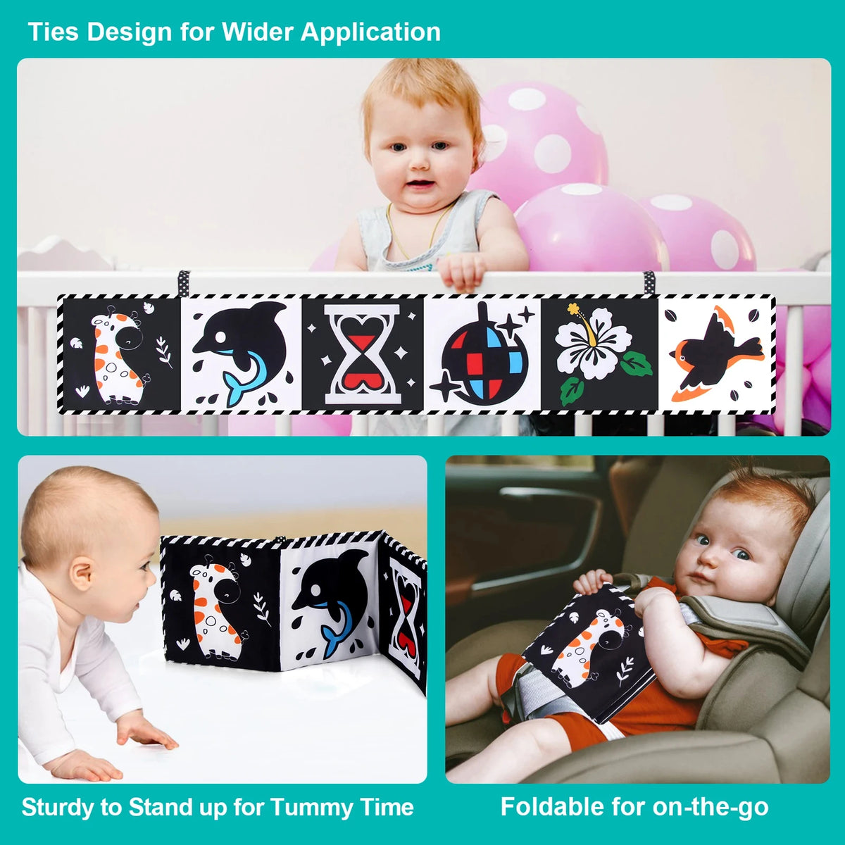 Black & White Montessori Sensory Cloth Book for Newborns (0 - 12 months old)
