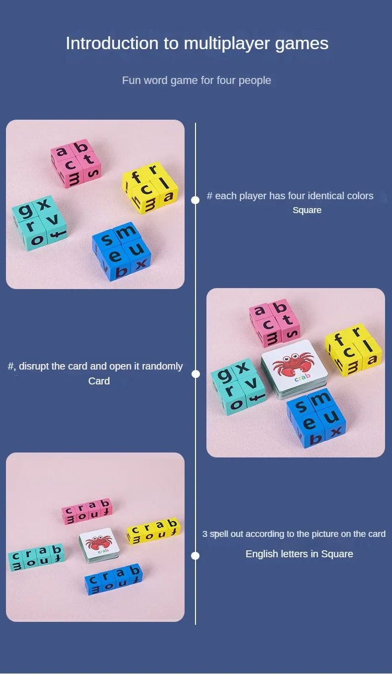 Montessori Wooden Word Spelling & Alphabet Learning Game for Preschoolers - Interactive Reading & Letter Matching Building Blocks Toy with 40 Flash Cards for Early Vocabulary & Toddler Education