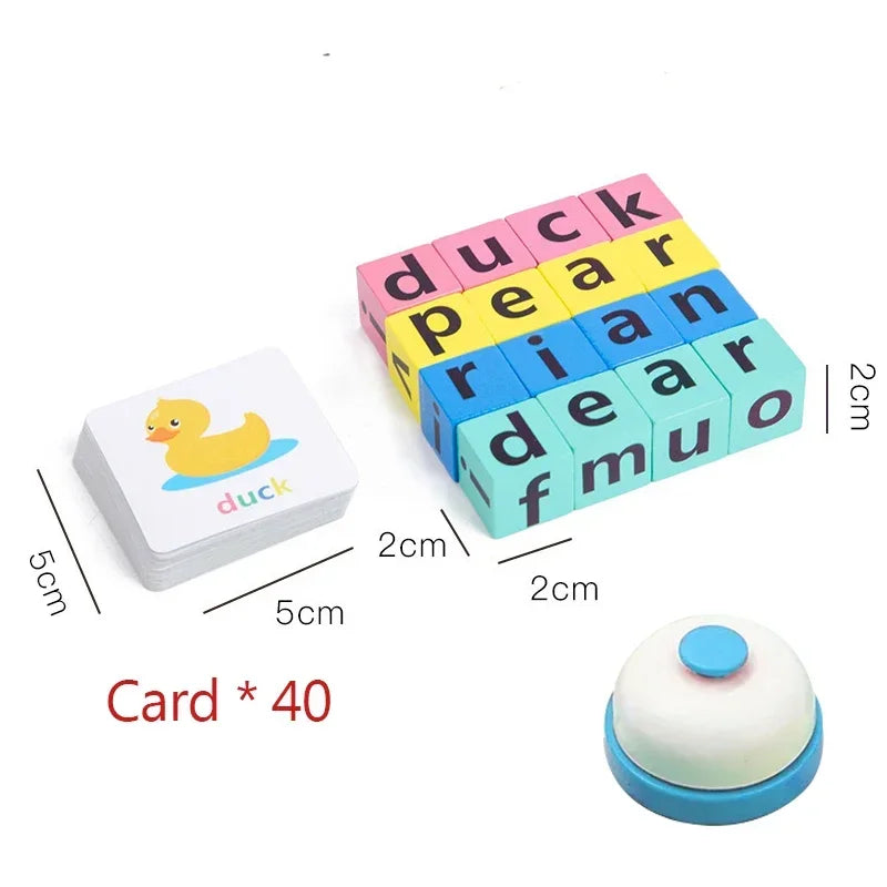Montessori Wooden Word Spelling & Alphabet Learning Game for Preschoolers - Interactive Reading & Letter Matching Building Blocks Toy with 40 Flash Cards for Early Vocabulary & Toddler Education
