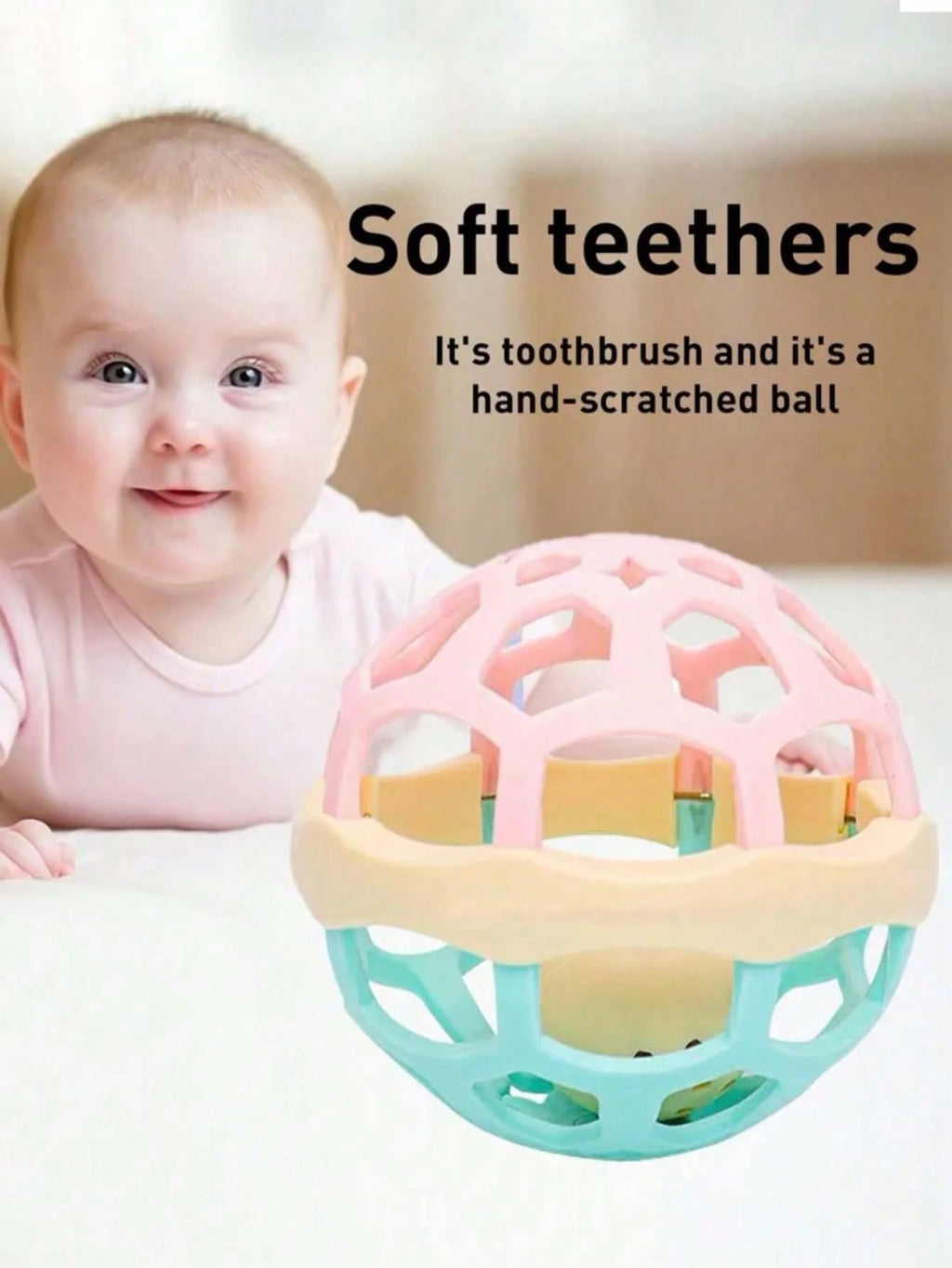 0-12 Months Baby Rotating Rattle Ball Toy Silicone Teether Grasping Activity Sensory Learning Gift
