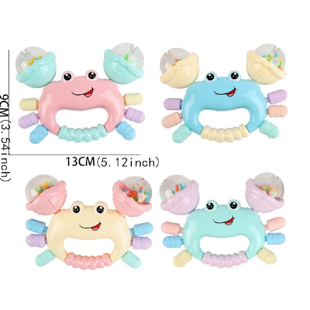 Interactive Newborn Baby Rattle & Teether Toy - Cute Cartoon Crab Sensory Teething Toy for Infants 0-36 Months, Early Development Hand-Grasp Shaking Rattle & Sound Play Toy (Random Color)