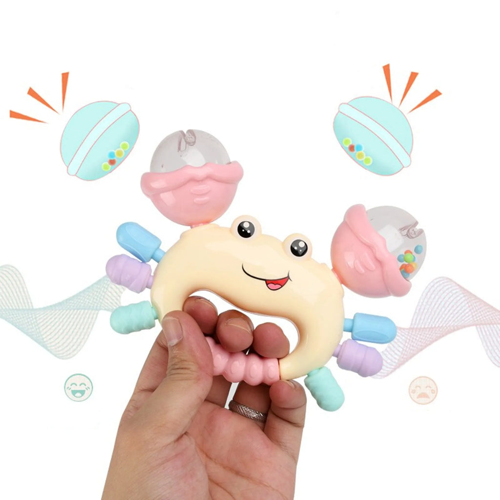 Interactive Newborn Baby Rattle & Teether Toy - Cute Cartoon Crab Sensory Teething Toy for Infants 0-36 Months, Early Development Hand-Grasp Shaking Rattle & Sound Play Toy (Random Color)