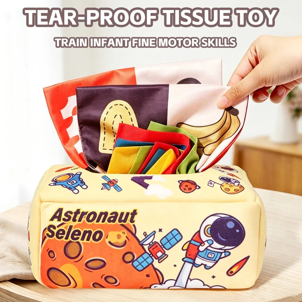 Soft Plush Tissue Box Toy for Babies – Fine Motor Skills Training & Early Educational Learning Puzzle Toy, Perfect Holiday Gift for Kids