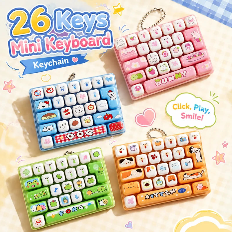 Mini 26-Key Mechanical Keyboard Keychain Fingertip Fidget Clicker Cute Backpack Hanging Charm For Gift