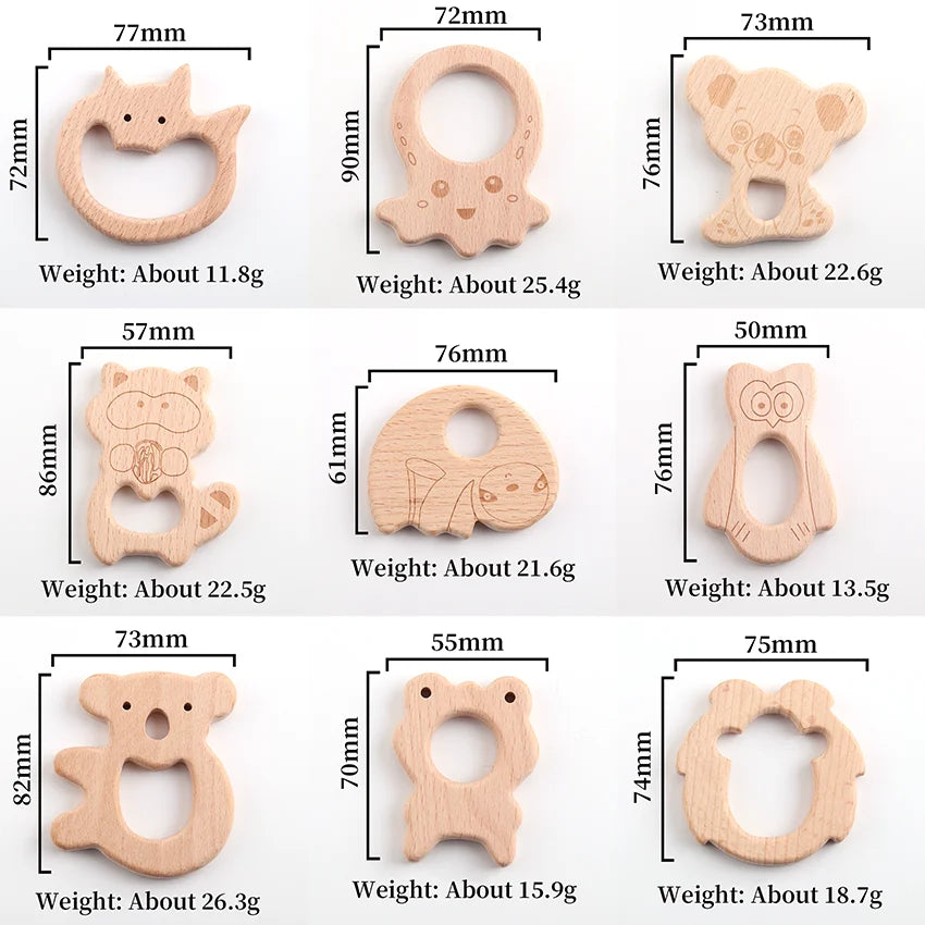 Natural Wooden Baby Teething Ring – BPA-Free Various Shape Pacifier Teether & Toy