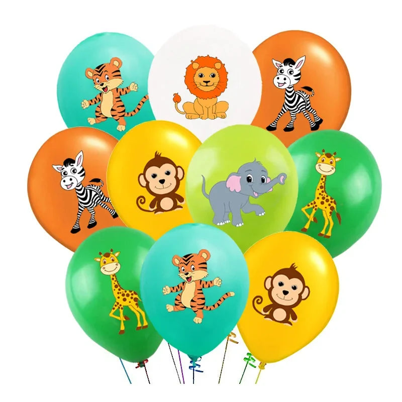 "12-Inch Mixed Animal Jungle Balloons - 10-Pack Kids Birthday Party Decor"