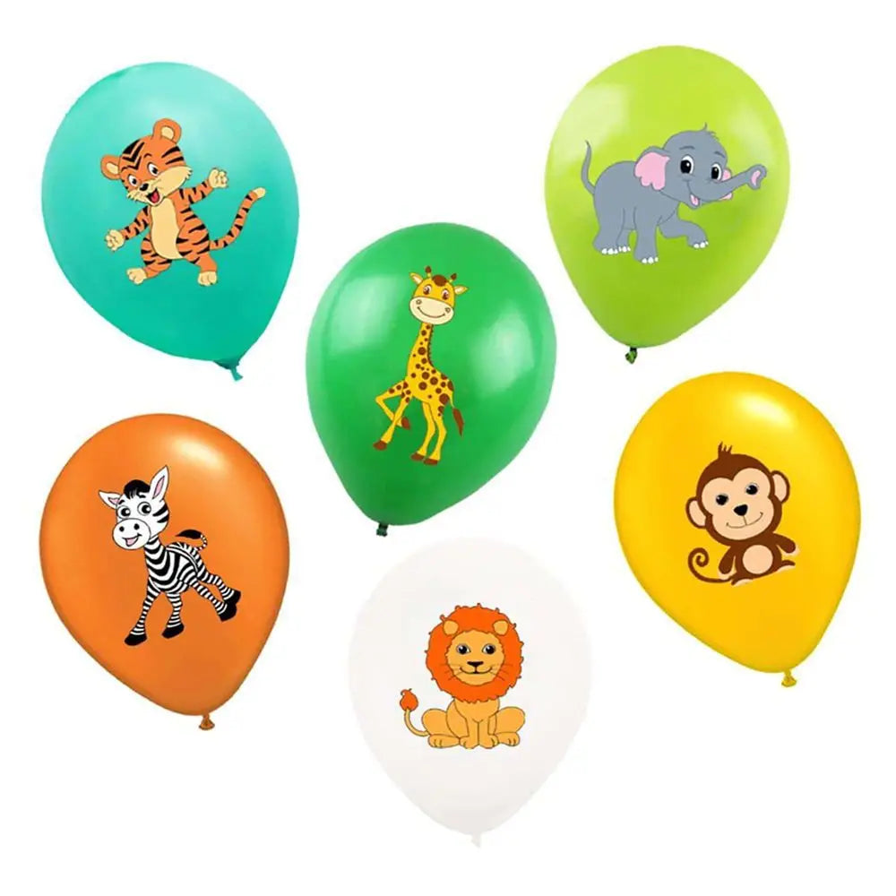 "12-Inch Mixed Animal Jungle Balloons - 10-Pack Kids Birthday Party Decor"