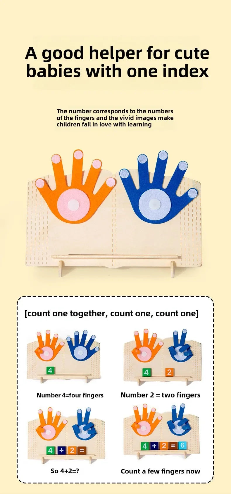 Wooden Finger Counting Math Toy – Montessori Early Educational Learning Game for Toddlers