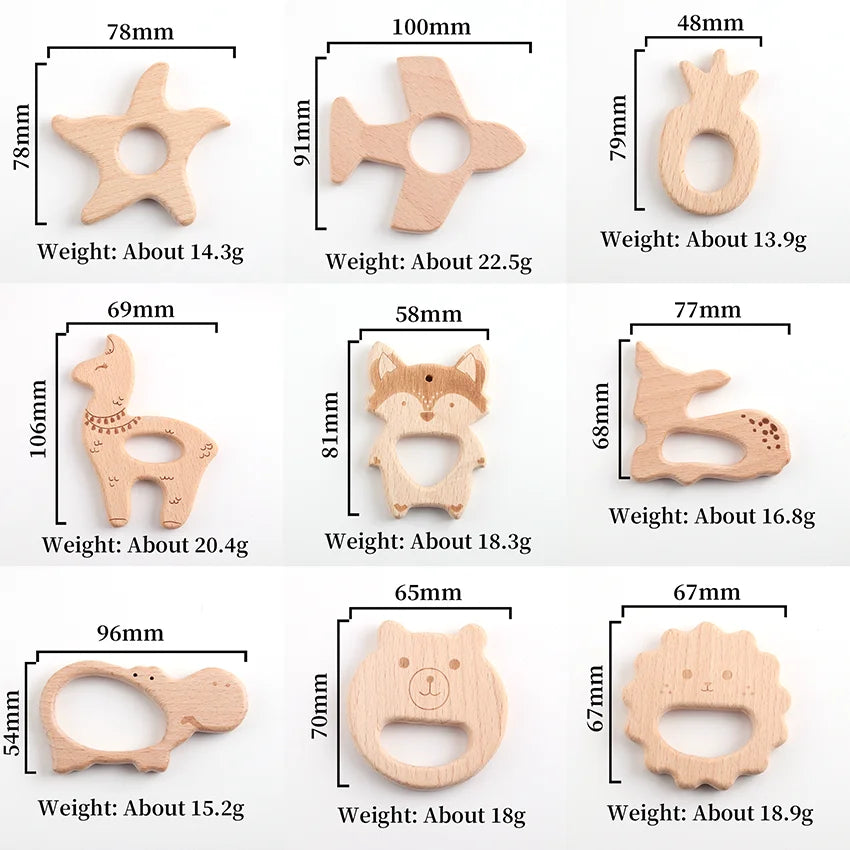 Natural Wooden Baby Teething Ring – BPA-Free Various Shape Pacifier Teether & Toy