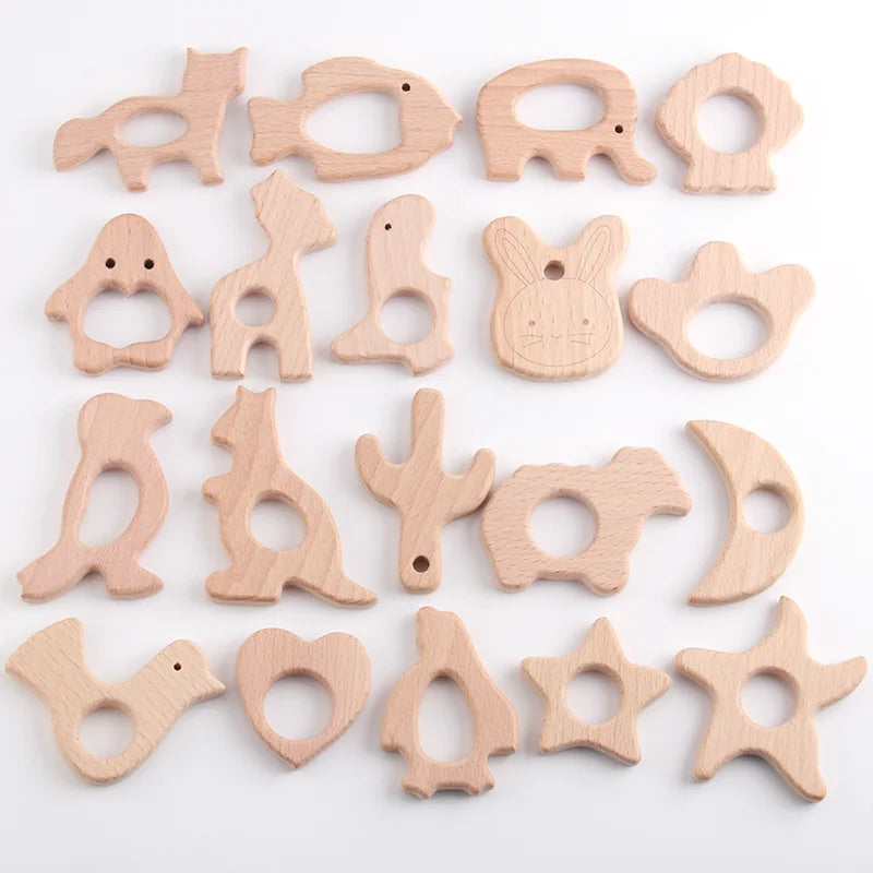 Natural Wooden Baby Teething Ring – BPA-Free Various Shape Pacifier Teether & Toy