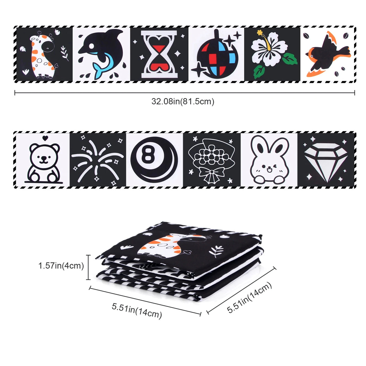 Black & White Montessori Sensory Cloth Book for Newborns (0 - 12 months old)