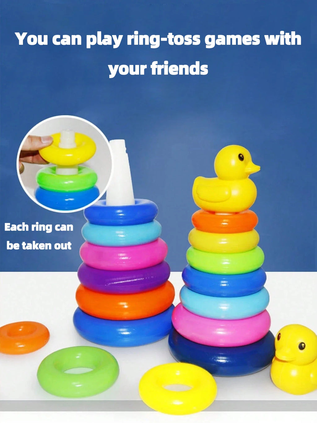 Cute Duck Rainbow Tower Stacked Circle Plastic Toy Toss Interactive Game Birthday Gift for Kids
