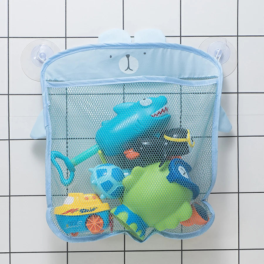 Cute Cartoon Duck Baby Bath Toy Storage Mesh Bag - Breathable Quick-Dry Hanging Net Organizer with Strong Suction Cups for Bathroom Toys, Beach Sand Toys & Kids Accessories
