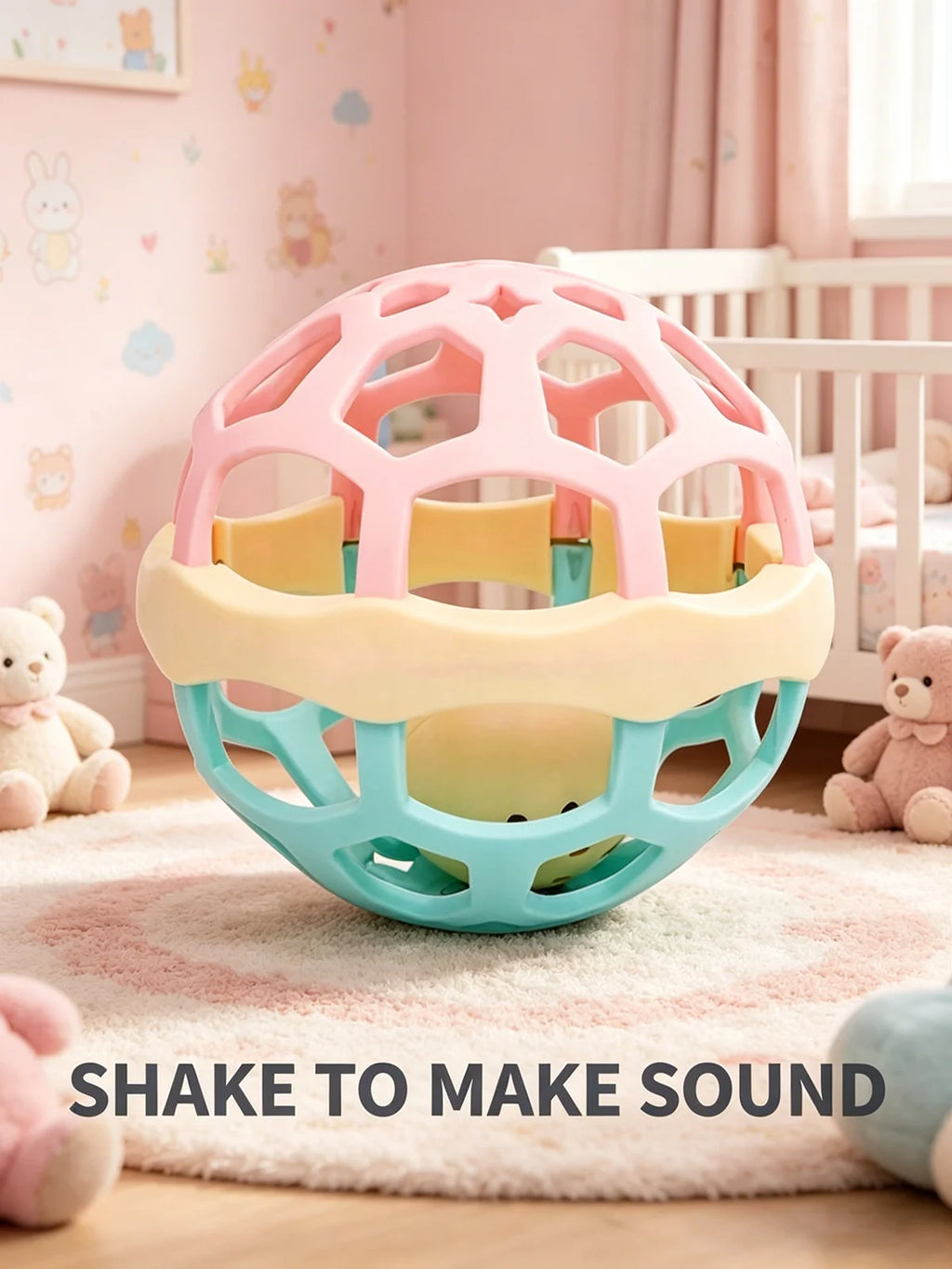 0-12 Months Baby Rotating Rattle Ball Toy Silicone Teether Grasping Activity Sensory Learning Gift