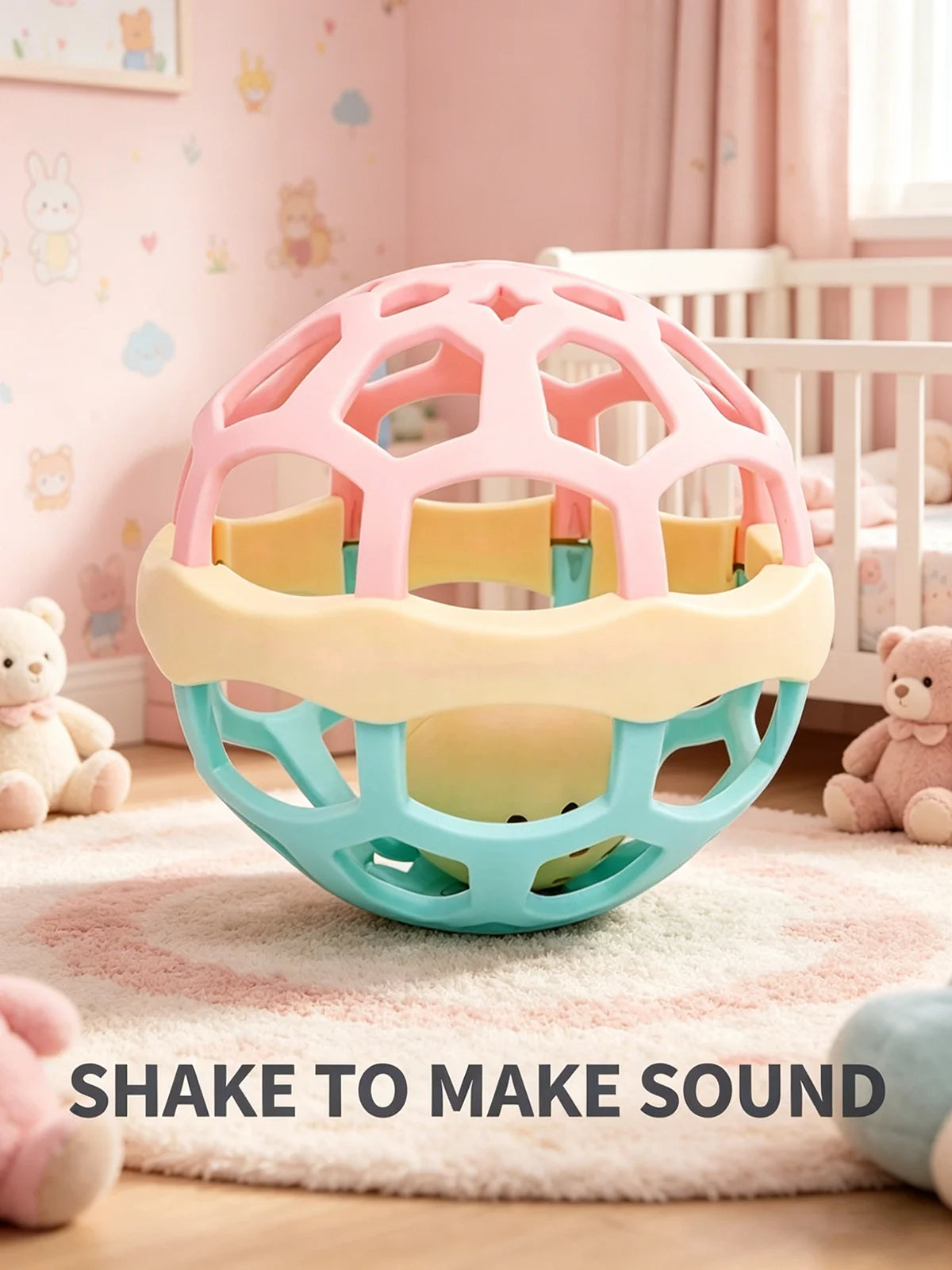 0-12 Months Baby Rotating Rattle Ball Toy Silicone Teether Grasping Activity Sensory Learning Gift