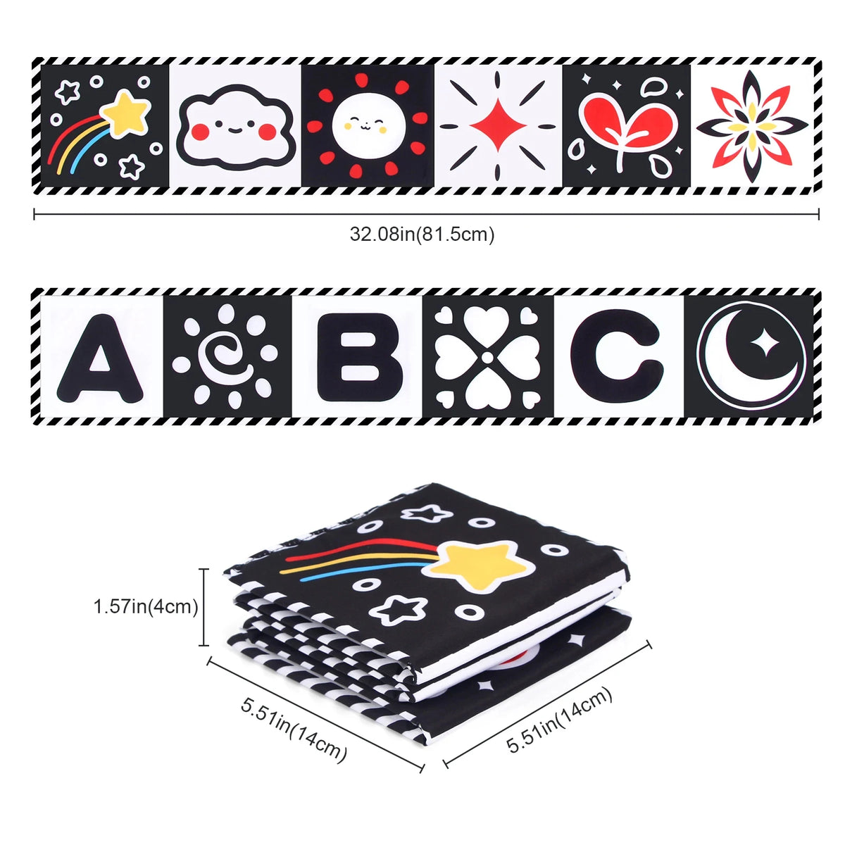 Black & White Montessori Sensory Cloth Book for Newborns (0 - 12 months old)