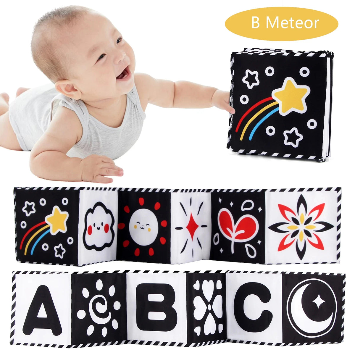 Black & White Montessori Sensory Cloth Book for Newborns (0 - 12 months old)