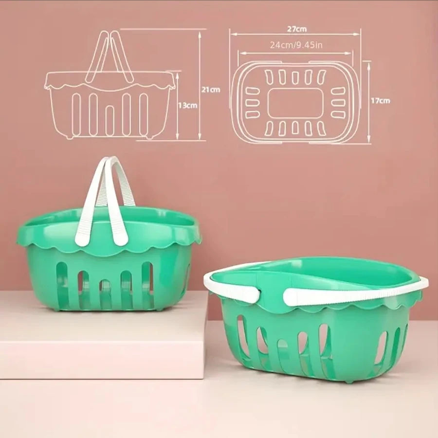 Kids Kitchen Cutting Play Food Set - Pretend Fruits & Vegetables with Storage Basket