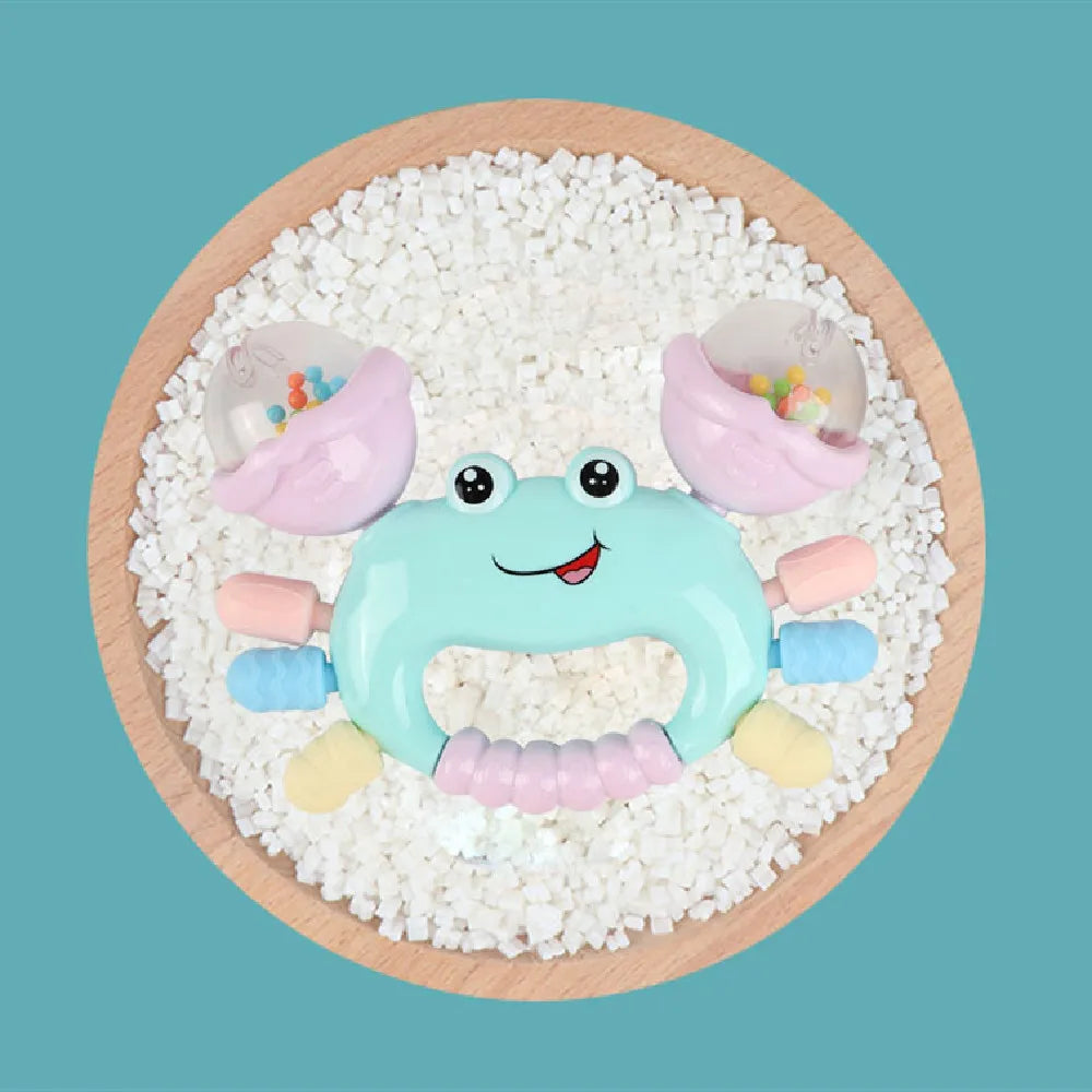 Interactive Newborn Baby Rattle & Teether Toy - Cute Cartoon Crab Sensory Teething Toy for Infants 0-36 Months, Early Development Hand-Grasp Shaking Rattle & Sound Play Toy (Random Color)