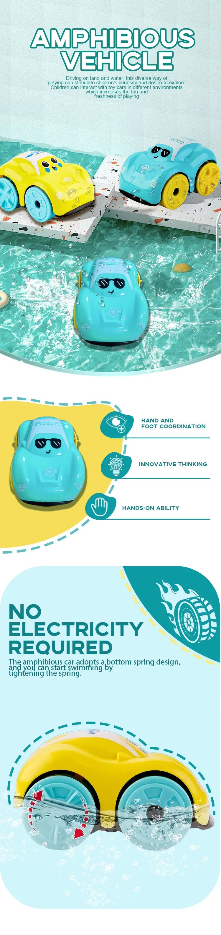 Baby Bath Floating Clockwork Toy Car Amphibious Water Playing Cute Swimming Toy for Children