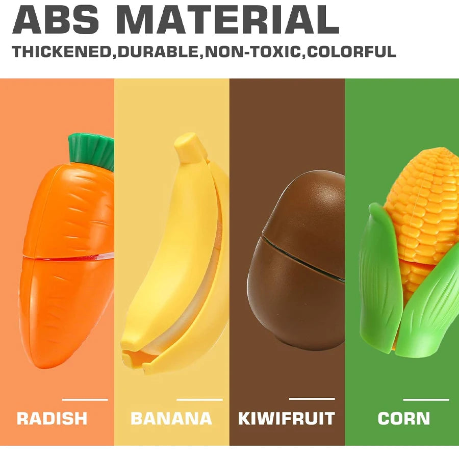 Kids Kitchen Cutting Play Food Set - Pretend Fruits & Vegetables with Storage Basket