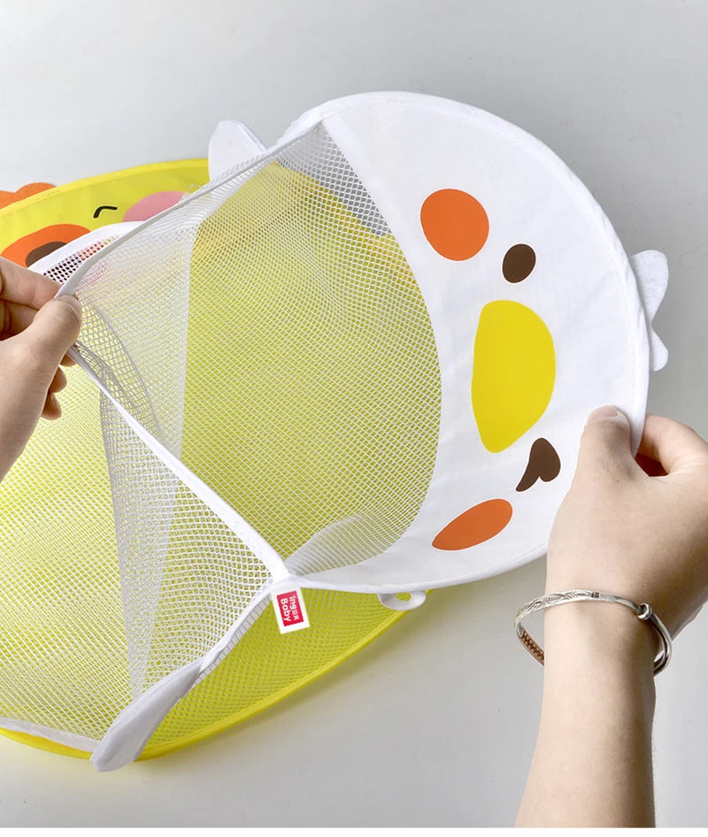 Cute Cartoon Duck Baby Bath Toy Storage Mesh Bag - Breathable Quick-Dry Hanging Net Organizer with Strong Suction Cups for Bathroom Toys, Beach Sand Toys & Kids Accessories